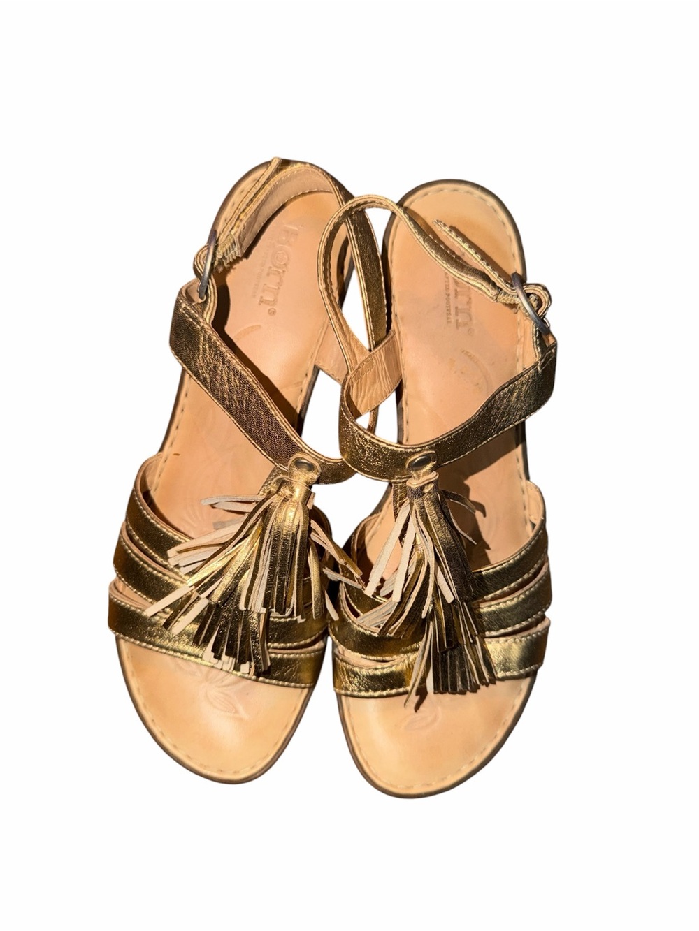 Born Metallic Gold Women’s Tassel Slingback Sandals Size 8